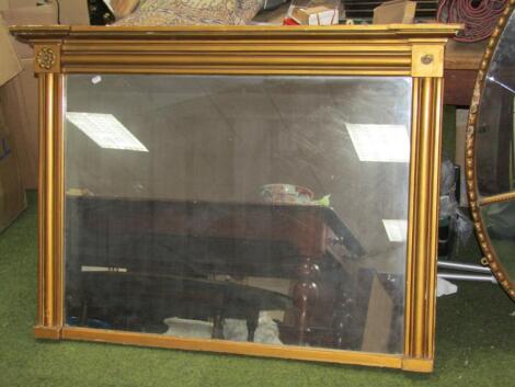 A late 19thC/early 20thC breakfront gilt wood over mantel mirror