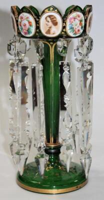 A 19thC Bohemian green glass lustre