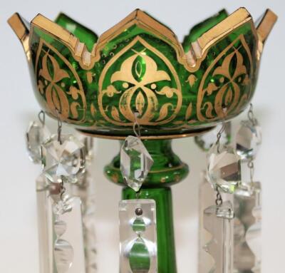 A pair of late 19thC/early 20thC green glass lustres - 2