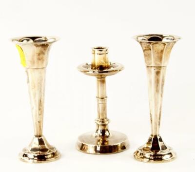 A pair of George V silver bud vases