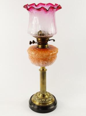 A Victorian brass oil lamp