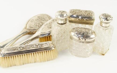 A composite silver mounted dressing table set