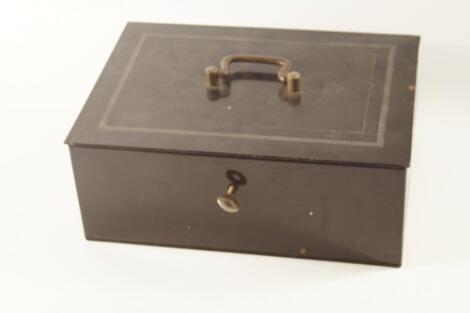 A black Japanned steel jewellery box