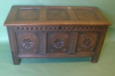 An 18thC oak three panel joined chest