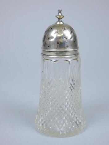 A cut glass and silver mounted sugar castor