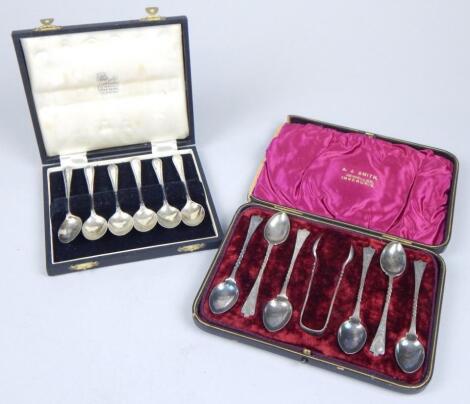 A set of six matching silver plated coffee spoons