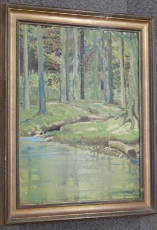 20thC Continental School. Woodland landscape