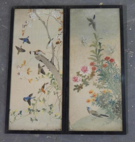 A pair of 19thC Chinese watercolours on silk