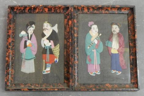 A pair of Chinese needlework pictures