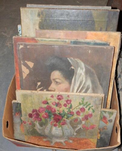 Various unframed 20thC oil paintings.