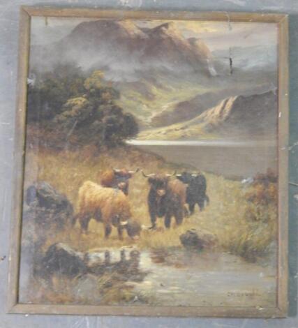 C.W. Oswold. Highland cattle in landscape