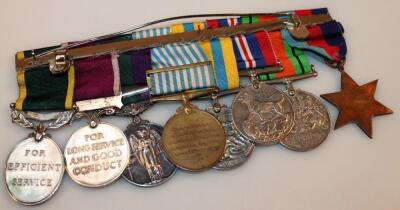 A 20thC medal group awarded to 2053339 C. SGT. C. E. Manser R. F. comprising of a WWII trio with 193 - 2