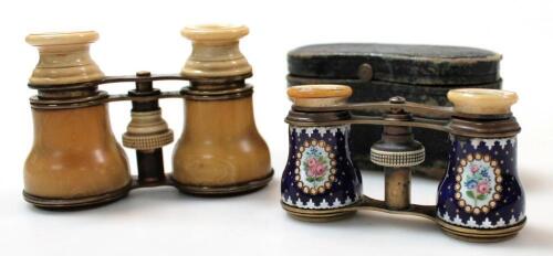 A pair of late 19thC blue enamel opera glasses