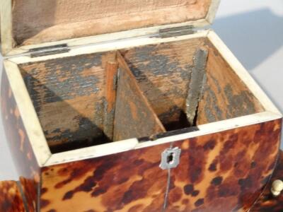 An early Victorian tortoiseshell bombe tea caddy - 3