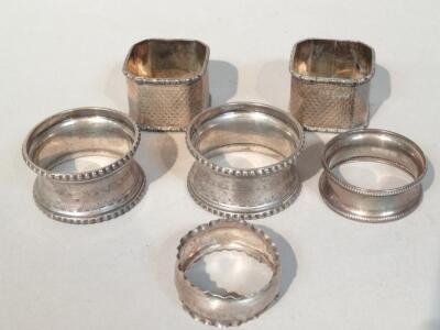 Various silver napkin rings