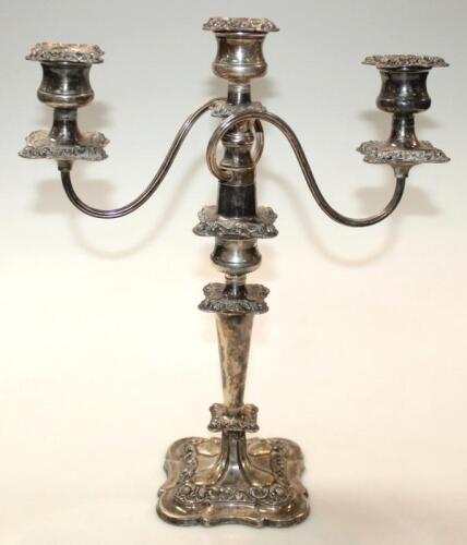 An early 20thC electroplated three branch candelabrum