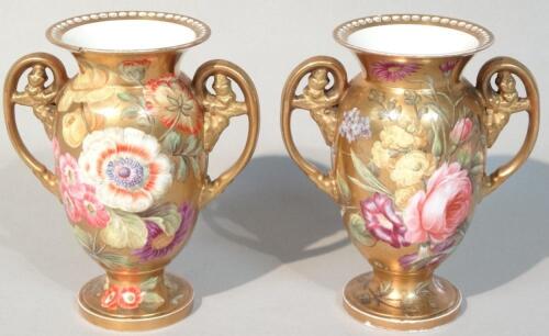 A pair of Derby Rouse style vases