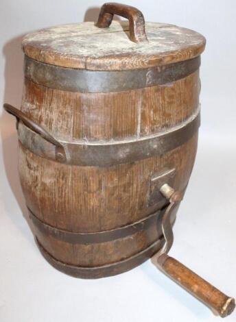 An late 19thC French oak coopered butter churn