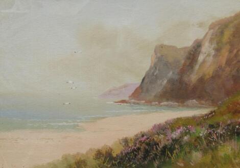 A Wingate (20thC School). Seascape Heather before cliffs with calm seas