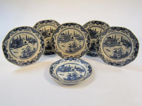 Six Chinese blue and white export plates