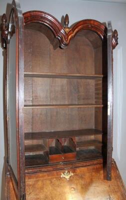 A Queen Anne walnut double dome top bureau bookcase - 3