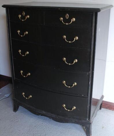 An early 20thC ebonised bowfront chest