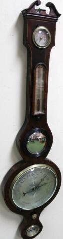 A late 19thC mahogany and boxwood strung five dial banjo barometer