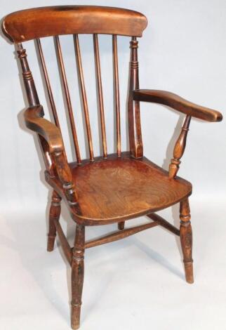 A 19thC ash and elm grandfather chair