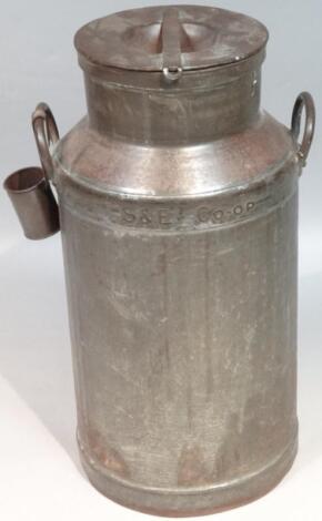 An early 20thC S & E Iron Cooperative milk churn