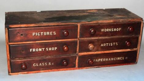 A 19thC mahogany and pine six drawer artist's cabinet