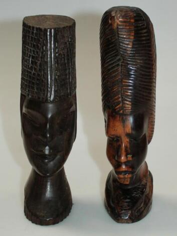 Two 20thC African carved hardwood tribal heads