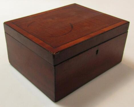 A 19thC mahogany and satinwood banded jewellery casket