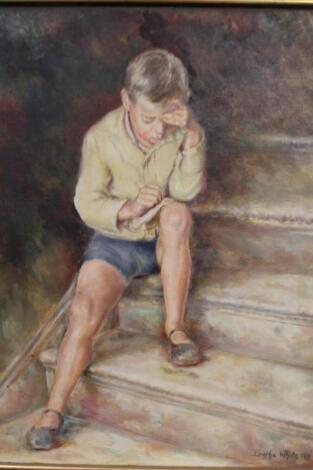 Ranthe White (20th). Child on steps