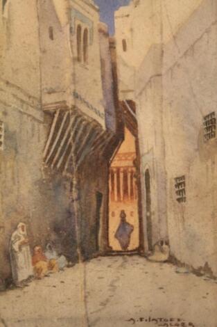 A Filgtoff-Alger (19thC School). Eastern street scene with figures