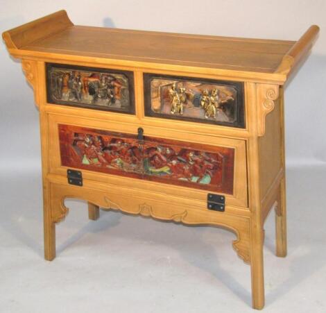 A 20thC oriental design hardwood side cabinet