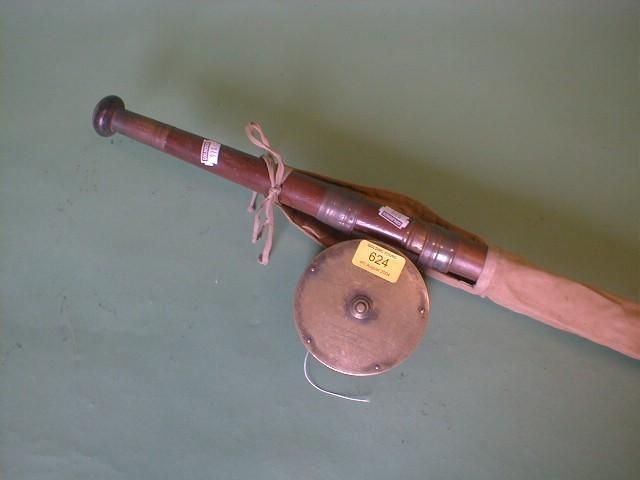 A mahogany three section fishing rod 'THE DUNKELD 91' by Anderson & Son