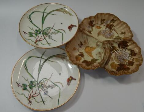 A Limoges Porcelain three division hors d'oeuvres dish