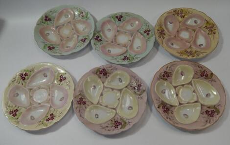 A set of six late 19thC Continental porcelain oyster plates