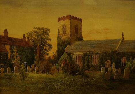 S J Bowers. Church and churchyard scene