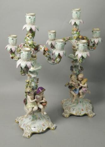 A pair of late 19thC Meissen candelabra