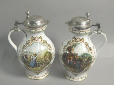 Two similar Franklin Porcelain beer steins after Rupert Schneider