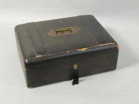 A Victorian leather deed box