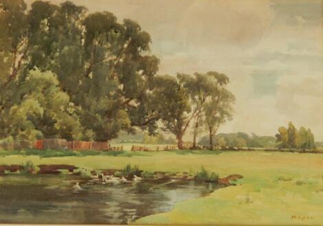 J.G.Sykes. River scene with ducks