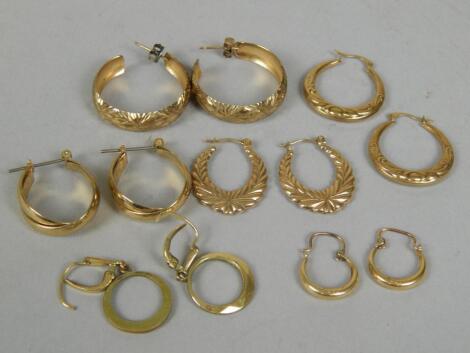 Six pairs of hoop earrings