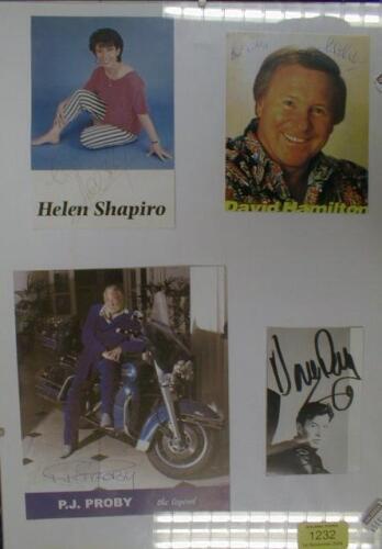 Autographs, mounted group including Helen Shapiro, David Hamilton, PJ Proby and another