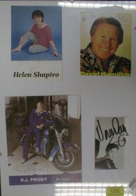 Autographs, mounted group including Helen Shapiro, David Hamilton, PJ Proby and another