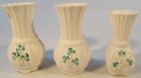 A pair of 20thC Belleek vases