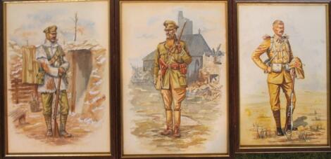 R Marian (20thC). WWI soldier standing before ruin