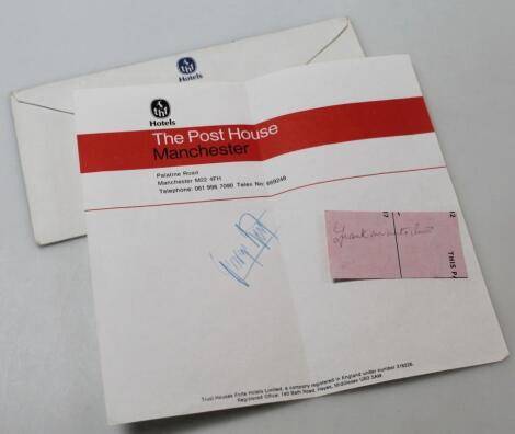 A Post House THF Hotels headed note page signed George Best