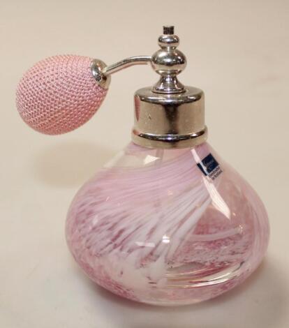 A 20thC Caithness pink swirl and clear glass perfume atomizer